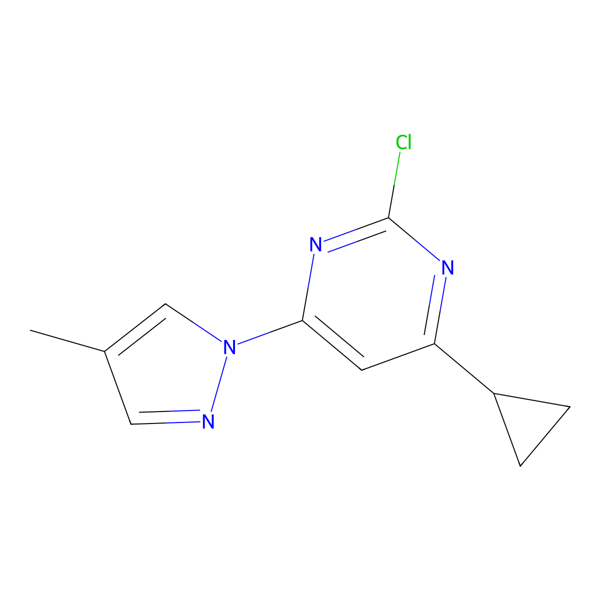 2-chloro-4-(1H-4-methylpyrozol-1-yl)-6-cyclopropylpyrimidine molecular structure, CAS 1412960-32-7