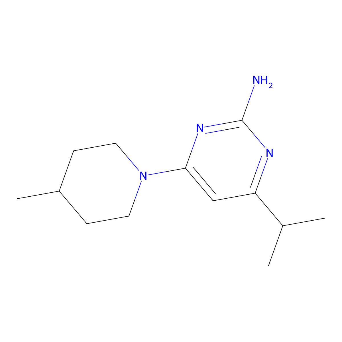 2-Amino-4-(4-methylpiperidin-1-yl)-6-(iso-propyl)pyrimidine molecular structure, CAS 1412960-47-4