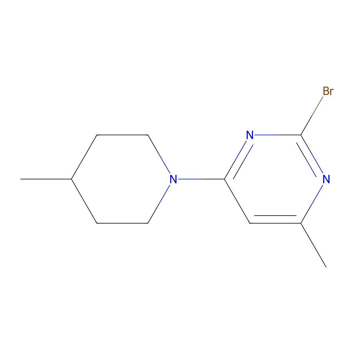 2-Bromo-4-(4-methylpiperidin-1-yl)-6-methylpyrimidine molecular structure, CAS 1412960-52-1