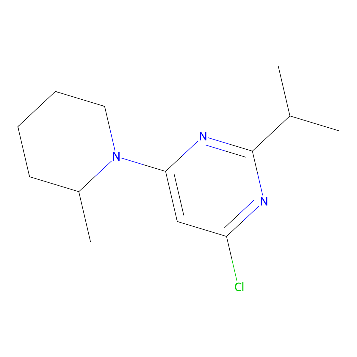 4-Chloro-2-(iso-propyl)-6-(2-methylpiperidin-1-yl)-pyrimidine molecular structure, CAS 1412960-53-2