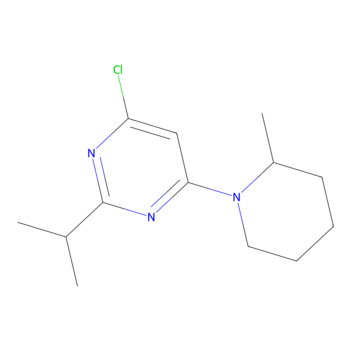 4-Chloro-2-(iso-propyl)-6-(2-methylpiperidin-1-yl)-pyrimidine molecular structure, CAS 1412960-53-2