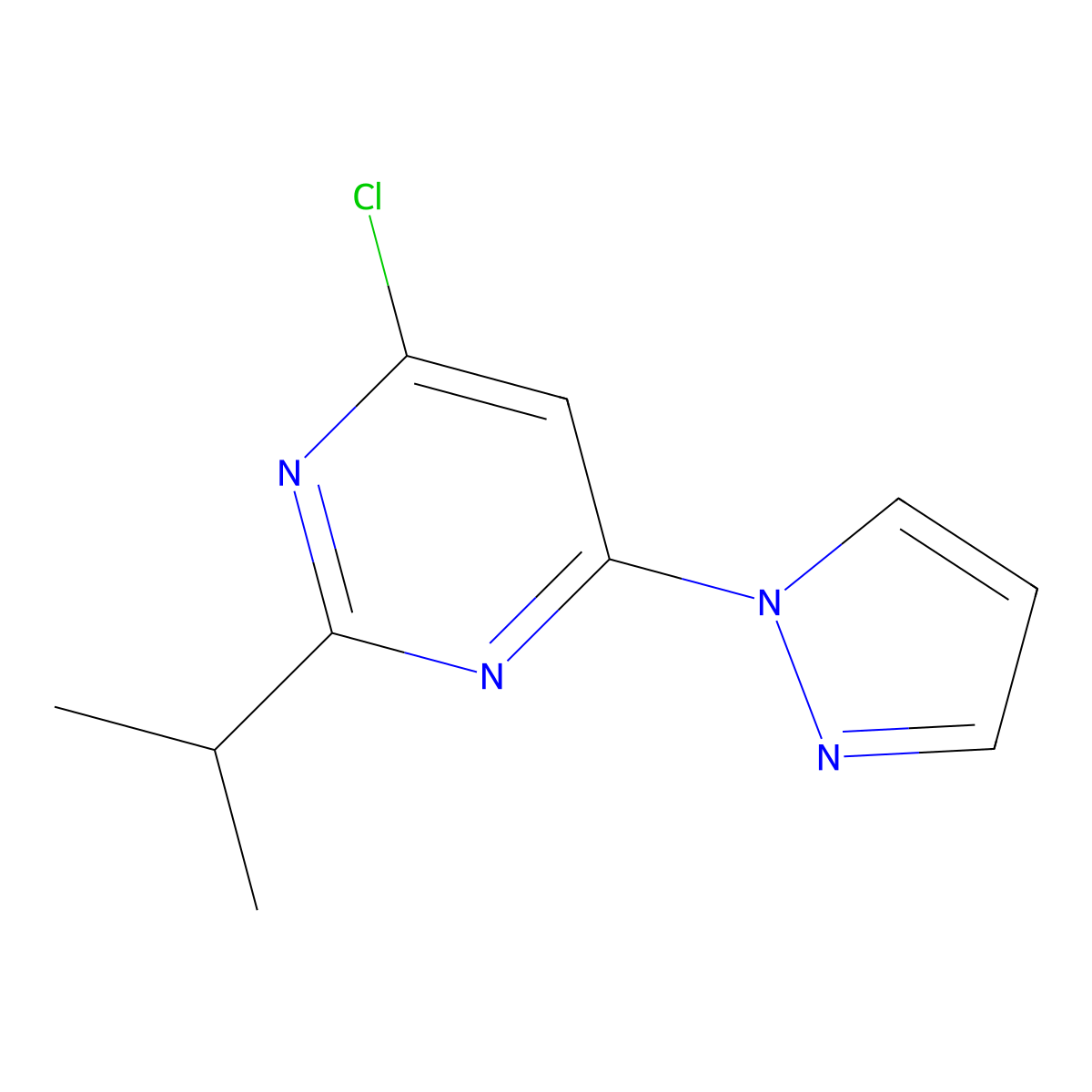 4-chloro-2-(iso-propyl)-6-(1H-pyrozol-1-yl)pyrimidine molecular structure, CAS 1412960-66-7