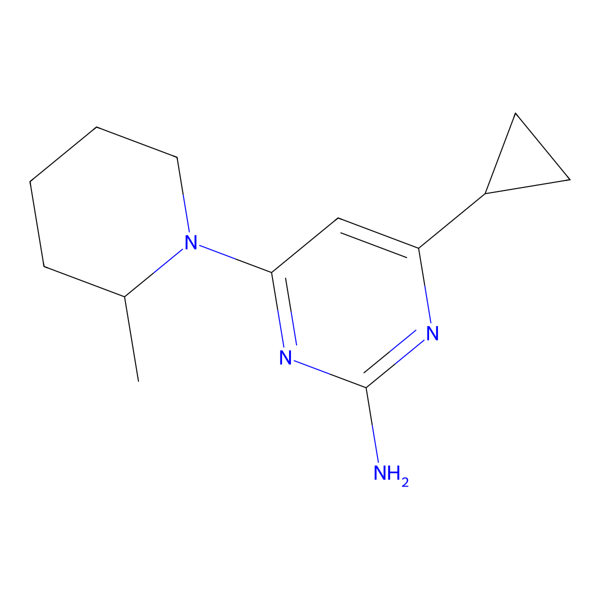2-Amino-4-(2-methylpiperidin-1-yl)-6-cyclopropylpyrimidine molecular structure, CAS 1412960-72-5