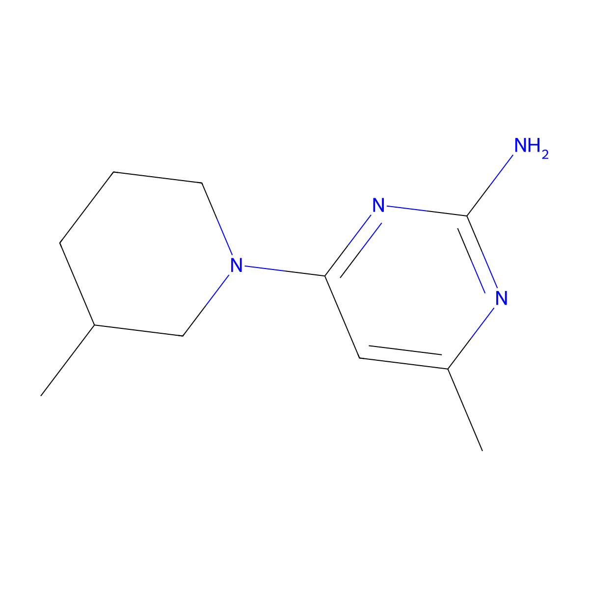 2-Amino-4-(3-methylpiperidin-1-yl)-6-methylpyrimidine molecular structure, CAS 1412960-80-5