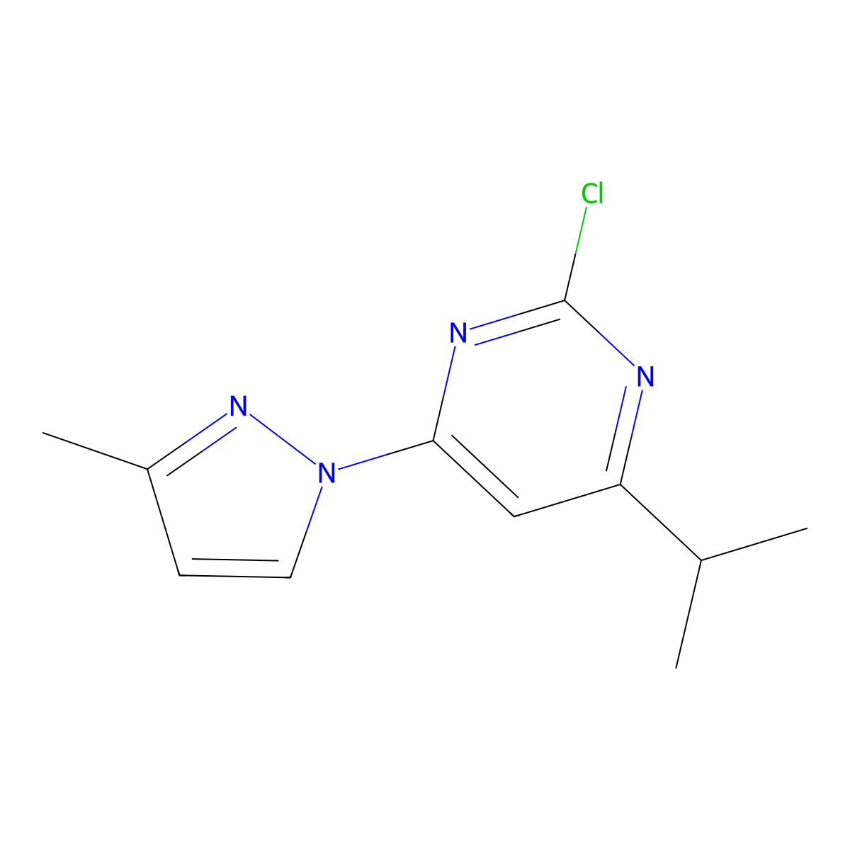 2-Chloro-4-(1H-3-methylpyrozol-1-yl)-6-(iso-propyl)pyrimidine molecular structure, CAS 1412960-87-2