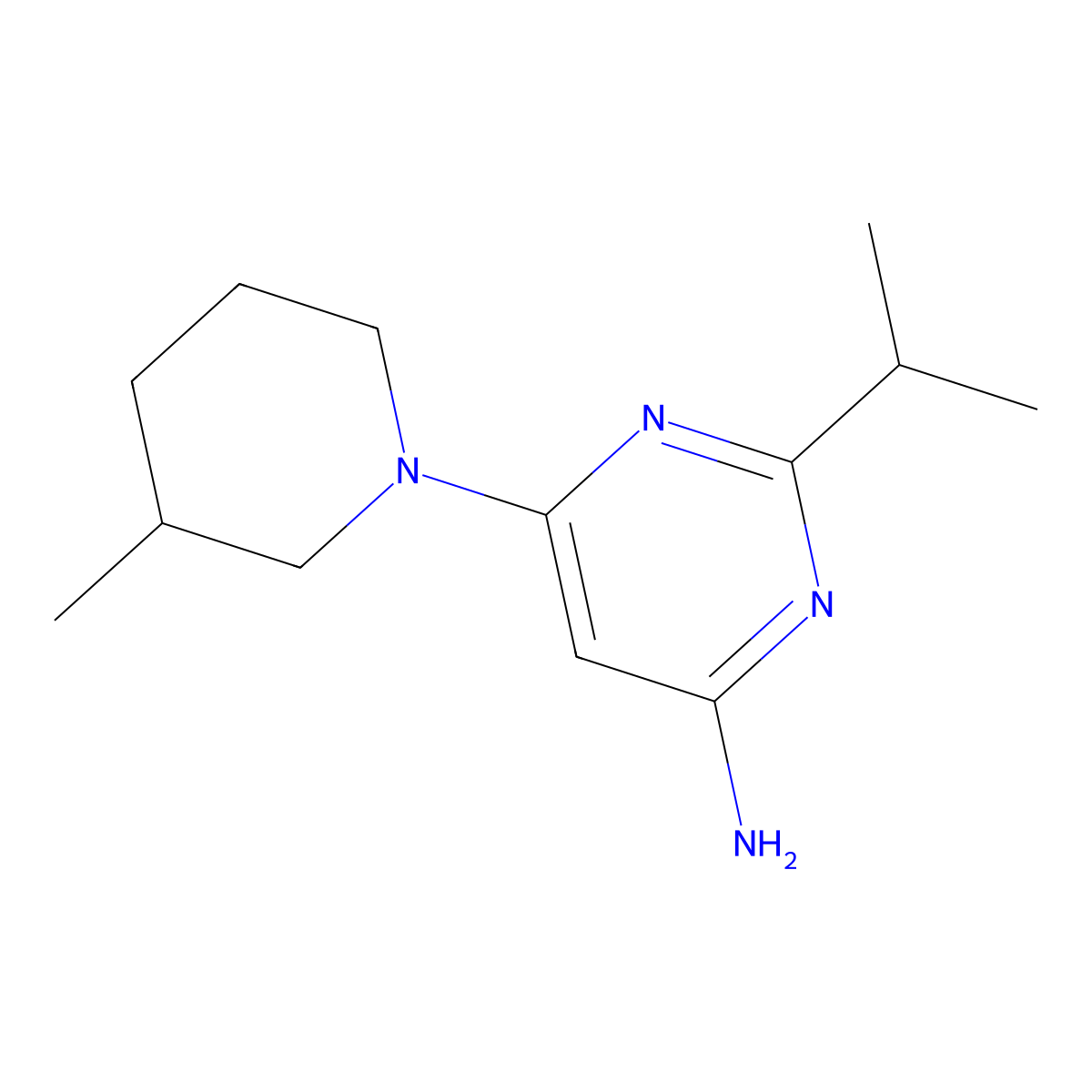 4-Amino-2-(iso-propyl)-6-(3-methylpiperidin-1-yl)pyrimidine molecular structure, CAS 1412960-89-4