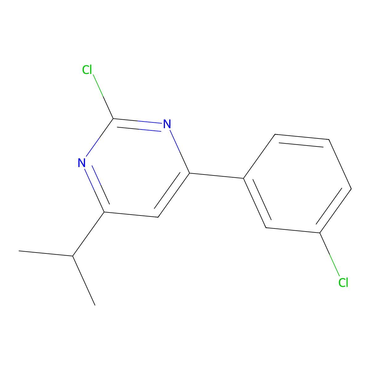 2-Chloro-4-(3-chlorophenyl)-6-(iso-propyl)pyrimidine molecular structure, CAS 1412960-95-2