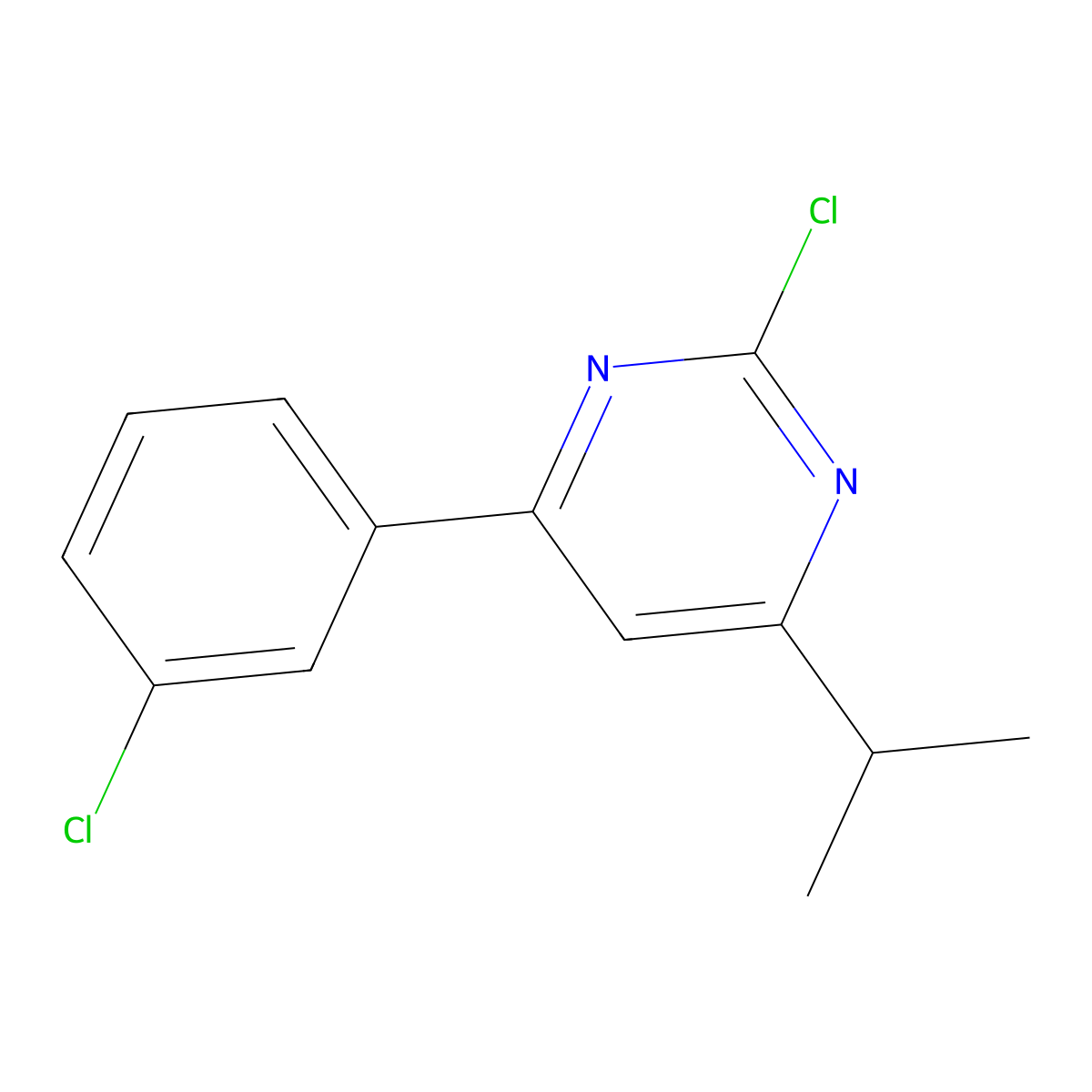2-Chloro-4-(3-chlorophenyl)-6-(iso-propyl)pyrimidine molecular structure, CAS 1412960-95-2