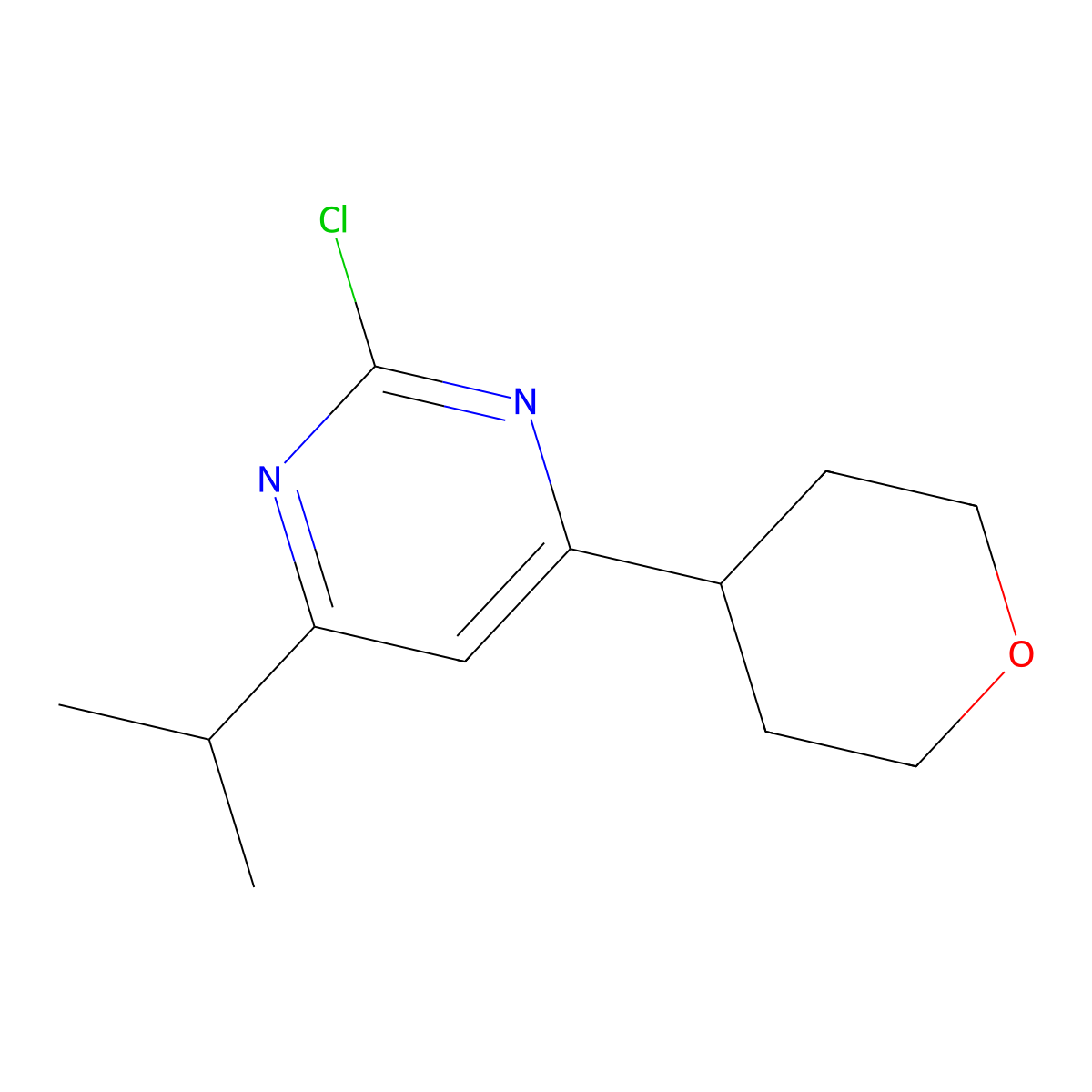 2-Chloro-4-(4-tetrahydropyranyl)-6-(iso-propyl)pyrimidine molecular structure, CAS 1412961-00-2