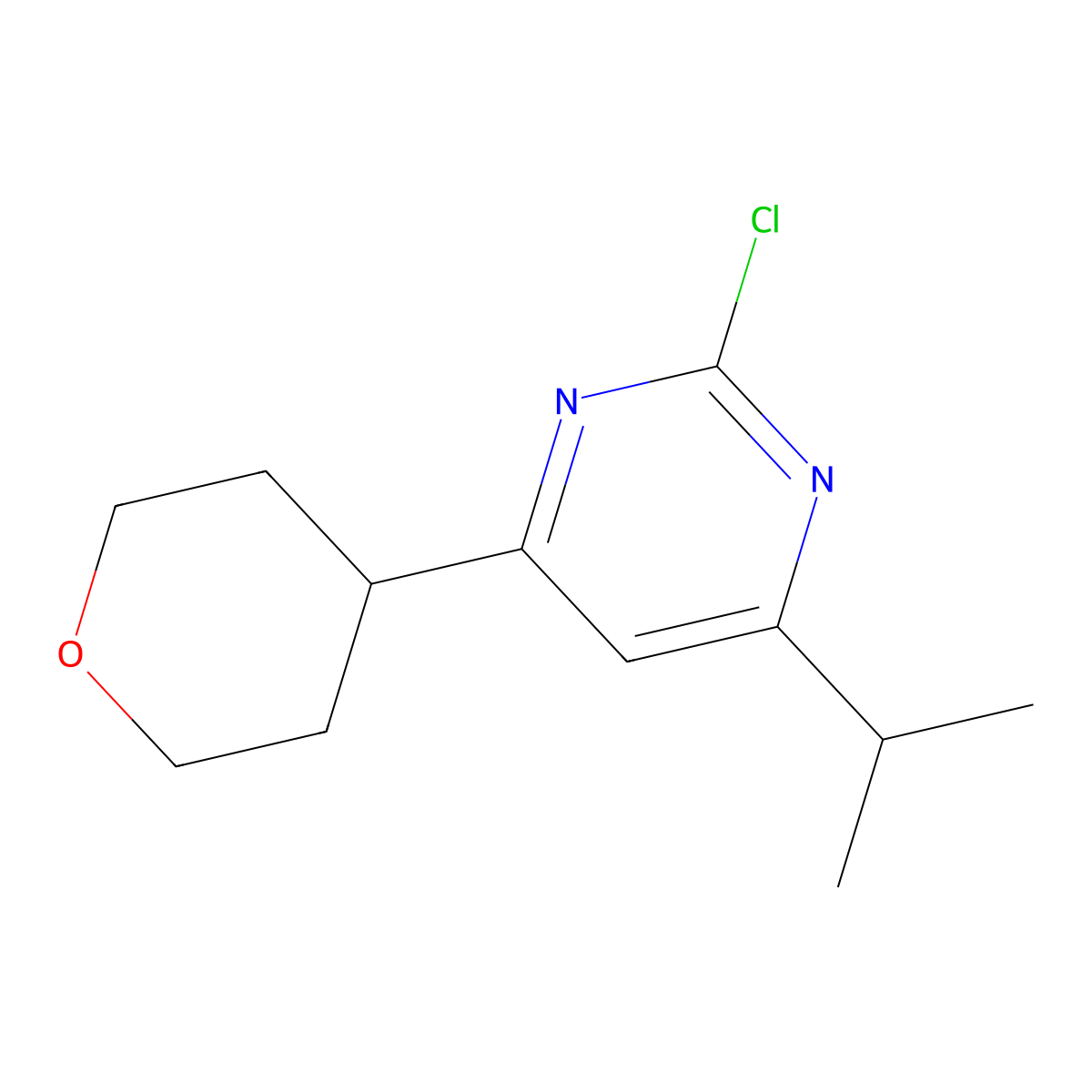 2-Chloro-4-(4-tetrahydropyranyl)-6-(iso-propyl)pyrimidine molecular structure, CAS 1412961-00-2