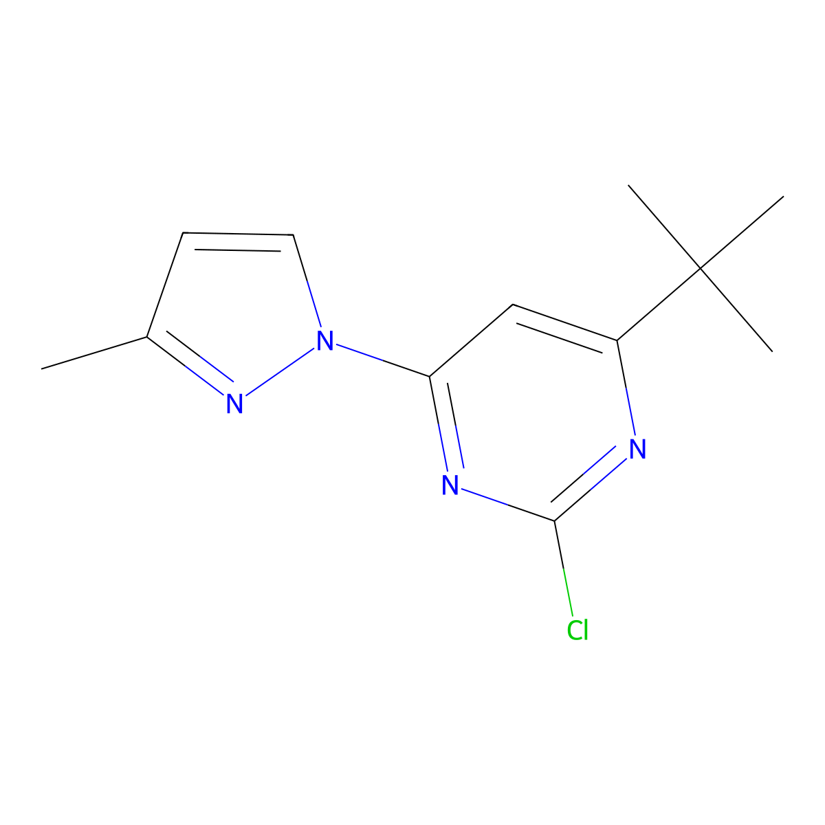 2-chloro-4-(1H-3-methylpyrozol-1-yl)-6-(tert-butyl)pyrimidine molecular structure, CAS 1412961-09-1