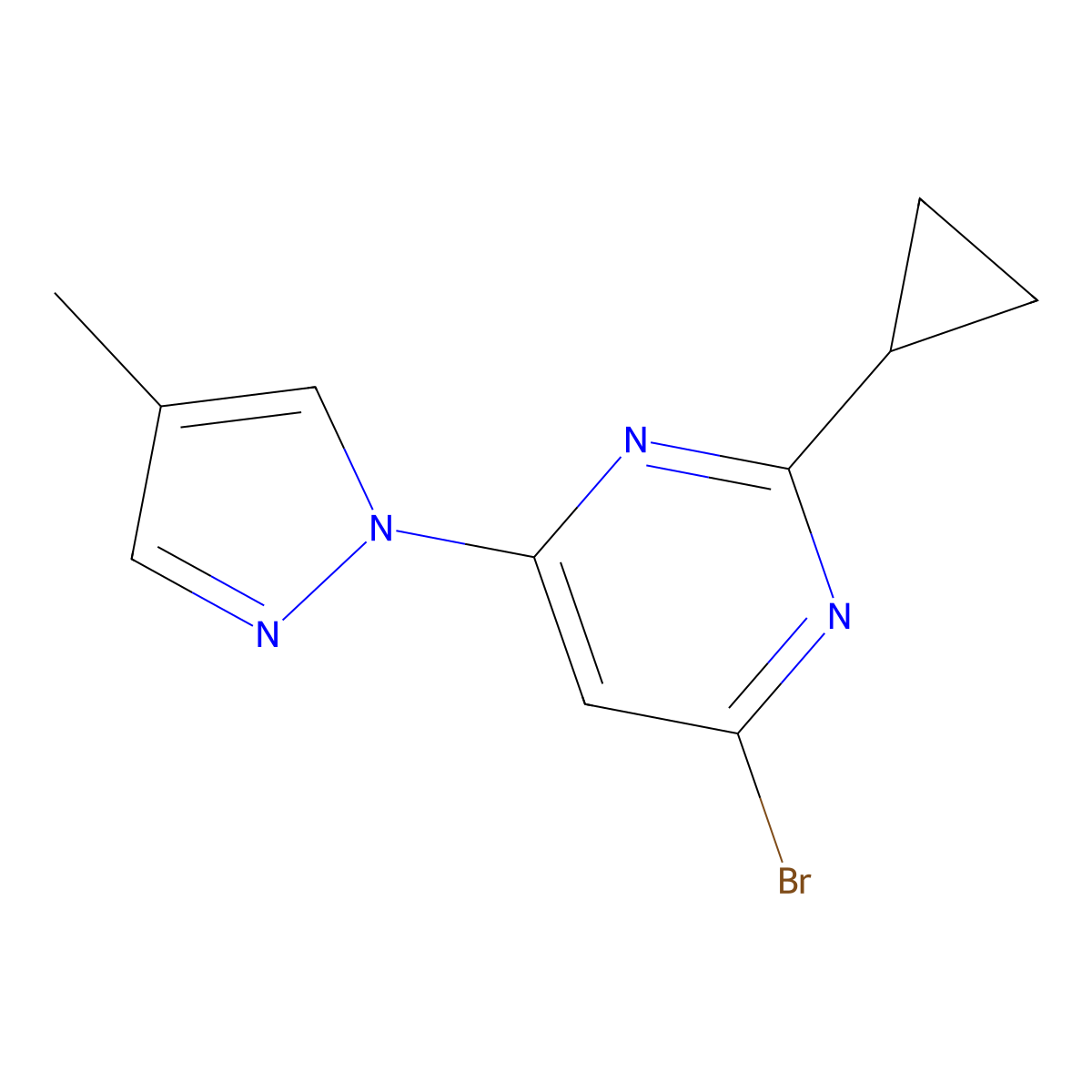 4-Bromo-2-cyclopropyl-6-(4-methyl-1H-pyrazol-1-yl)pyrimidine molecular structure, CAS 1412961-16-0