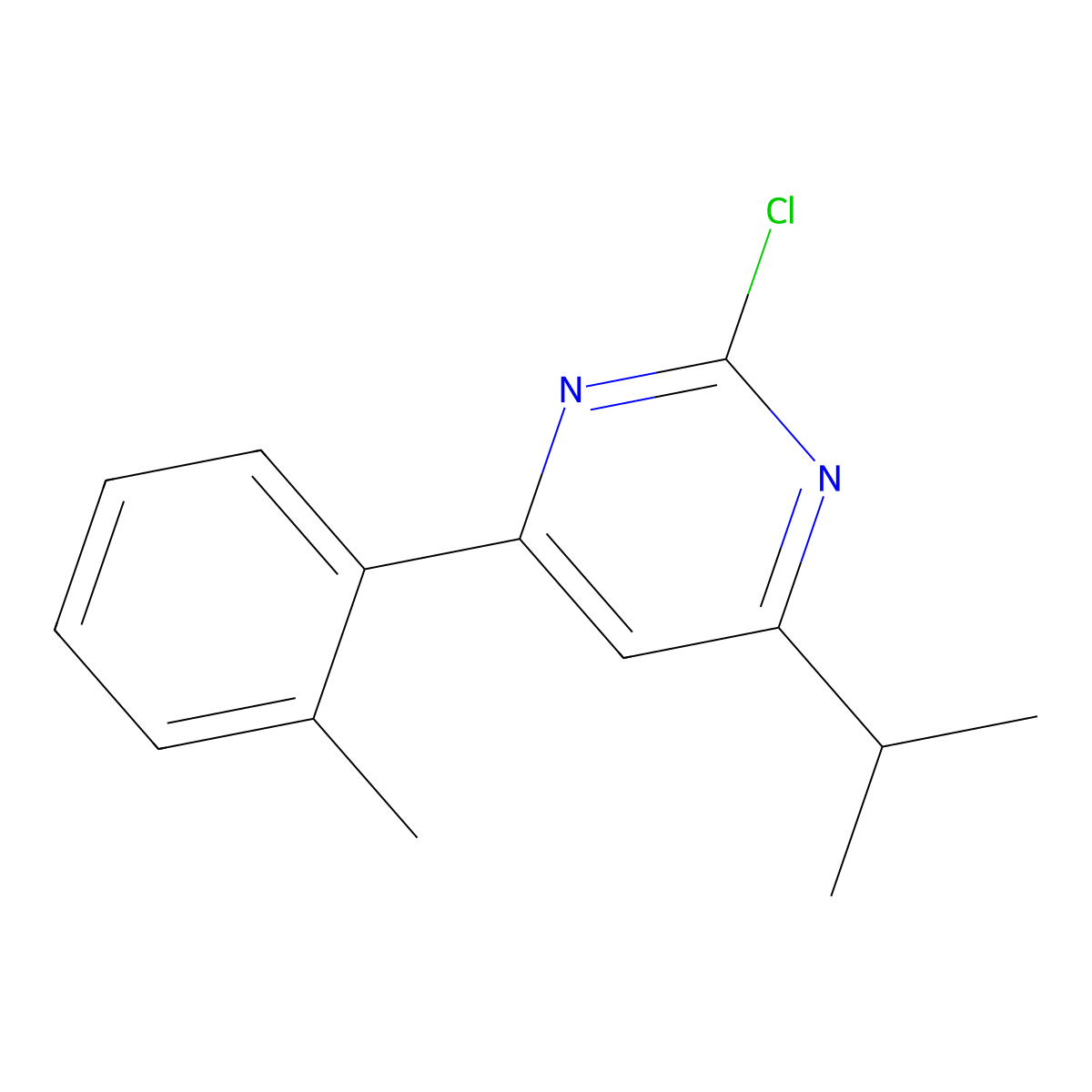 2-Chloro-4-(2-tolyl)-6-(iso-propyl)pyrimidine molecular structure, CAS 1412961-29-5