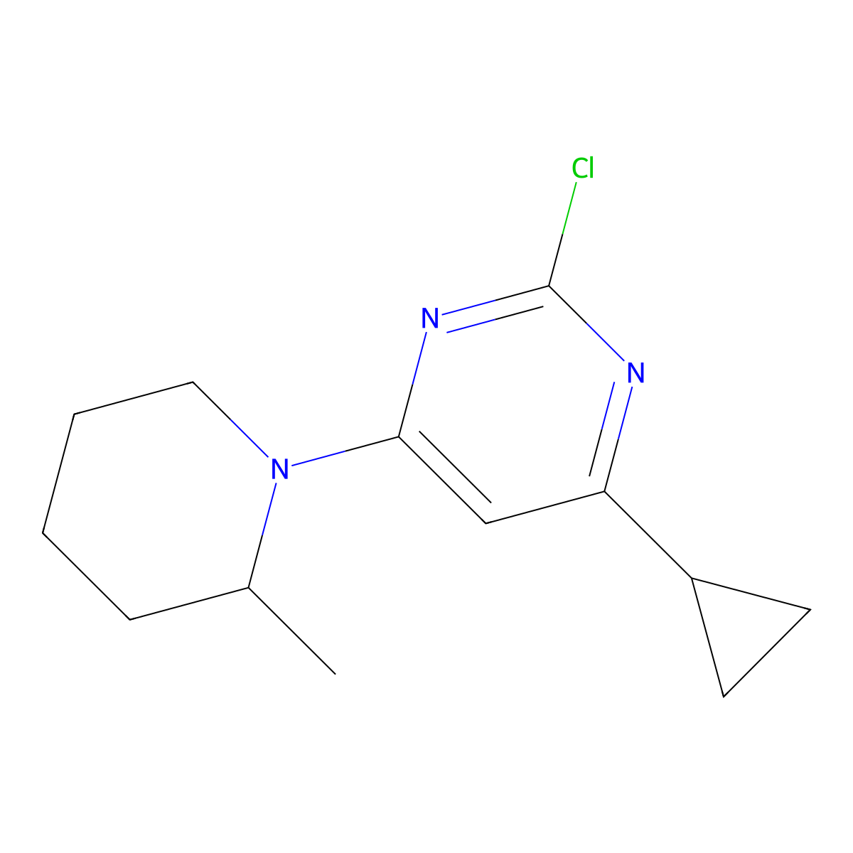 2-Chloro-4-(2-methylpiperidin-1-yl)-6-cyclopropylpyrimidine molecular structure, CAS 1412961-31-9