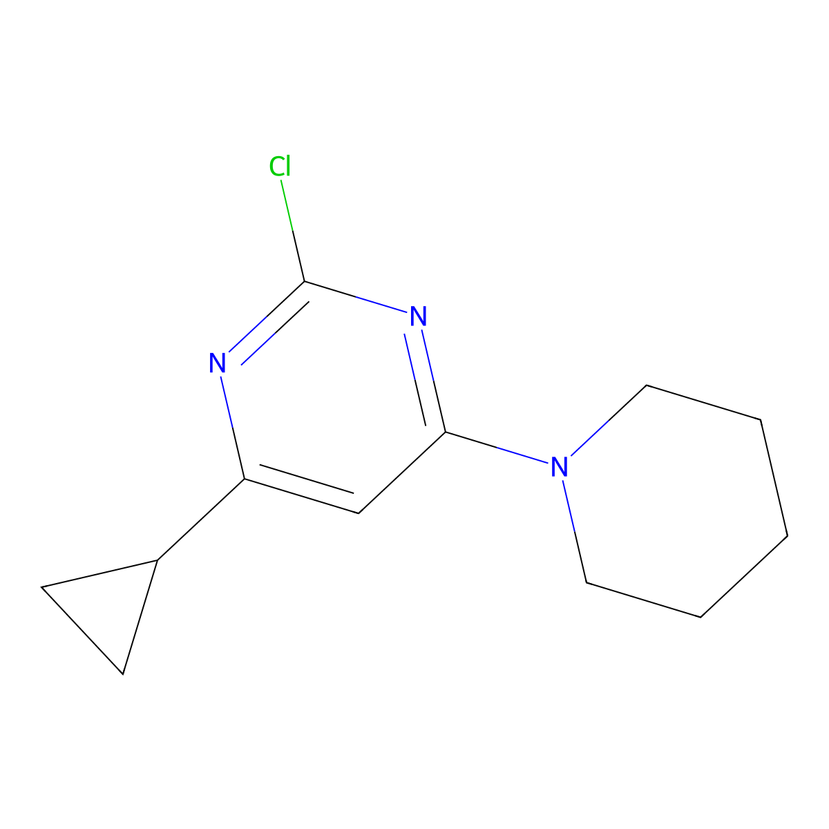 2-Chloro-4-(piperidin-1-yl)-6-cyclopropylpyrimidine molecular structure, CAS 1412961-34-2