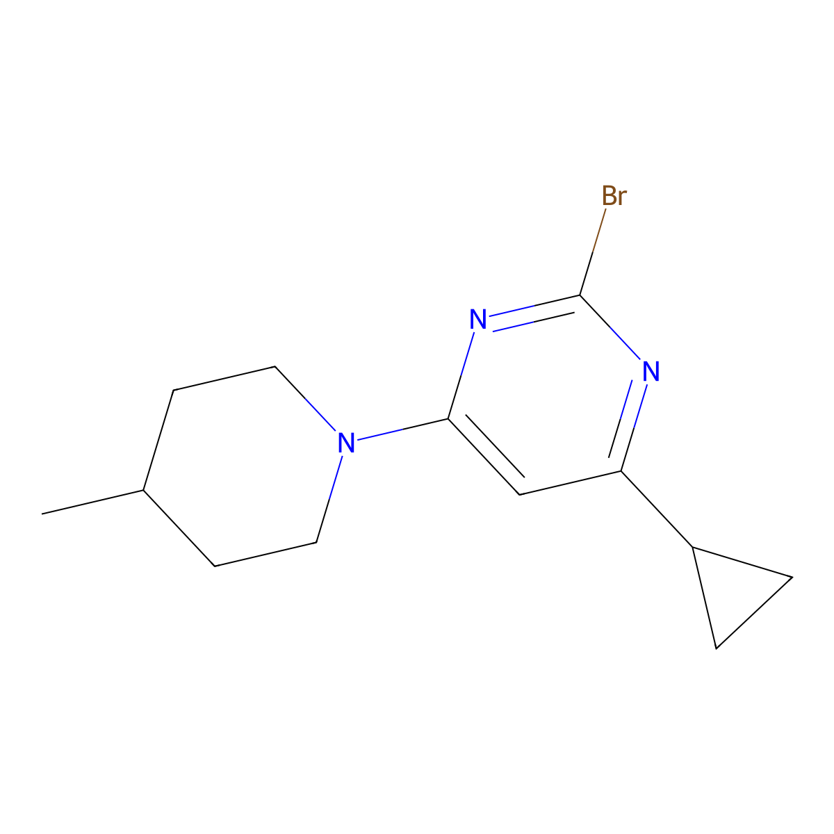 2-Bromo-4-(4-methylpiperidin-1-yl)-6-cyclopropylpyrimidine molecular structure, CAS 1412961-36-4