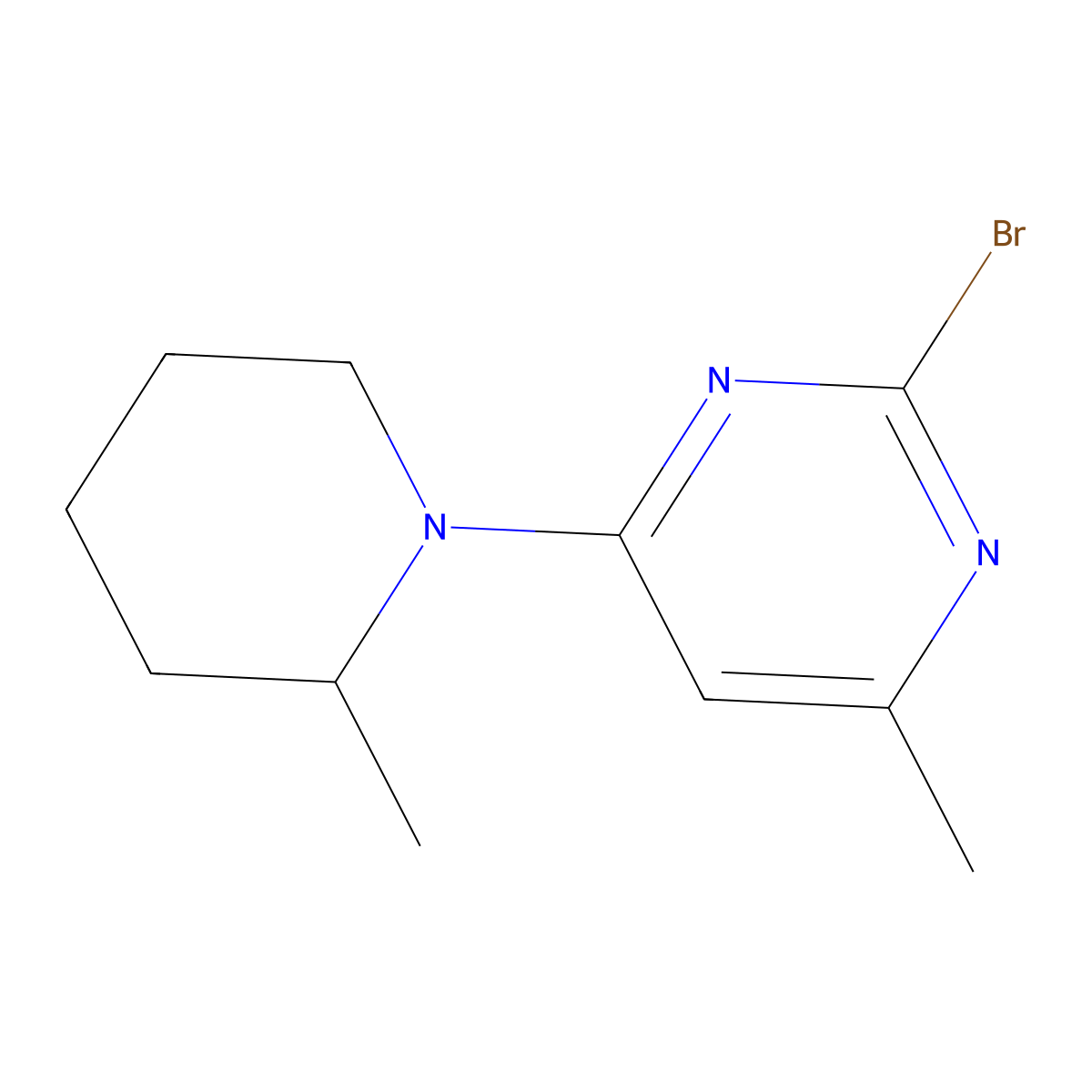 2-Bromo-4-(2-methylpiperidin-1-yl)-6-methylpyrimidine molecular structure, CAS 1412961-37-5