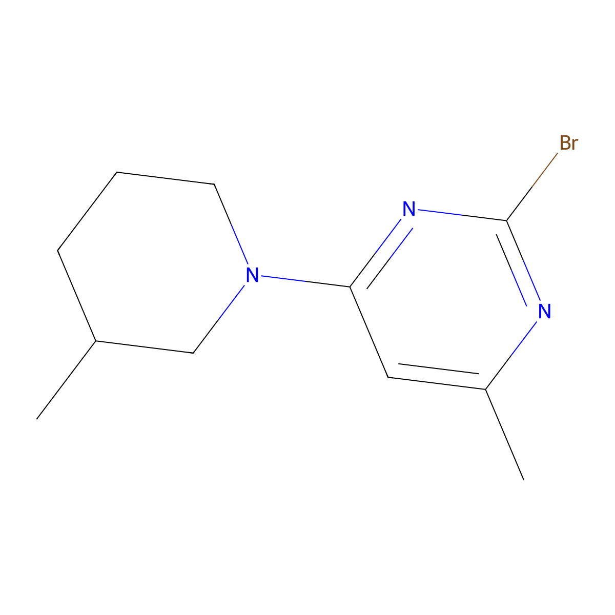 2-Bromo-4-(3-methylpiperidin-1-yl)-6-methylpyrimidine molecular structure, CAS 1412961-41-1