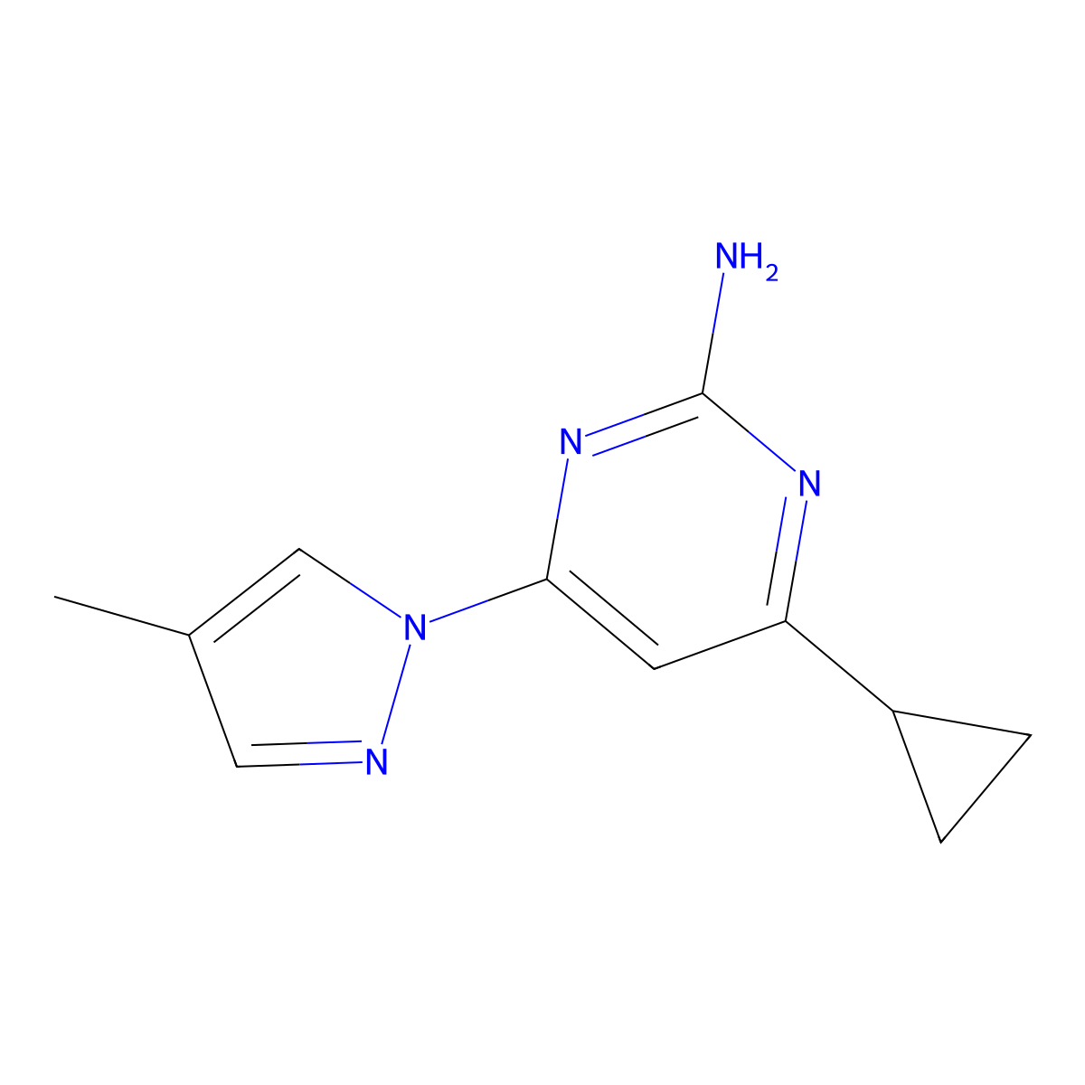 2-amino-4-(1H-4-methylpyrozol-1-yl)-6-cyclopropylpyrimidine molecular structure, CAS 1412961-48-8