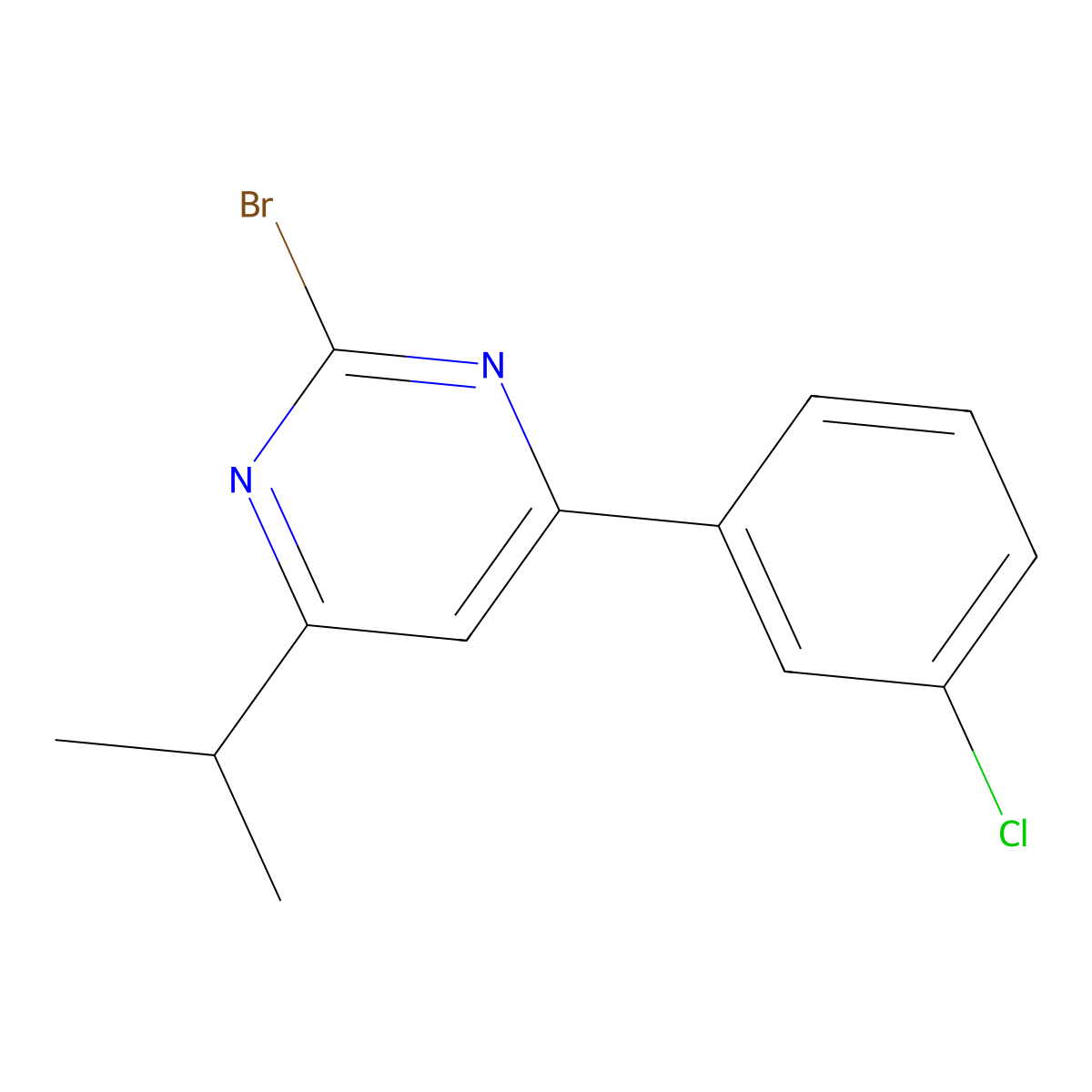 2-Bromo-4-(3-chlorophenyl)-6-(iso-propyl)pyrimidine molecular structure, CAS 1412961-70-6