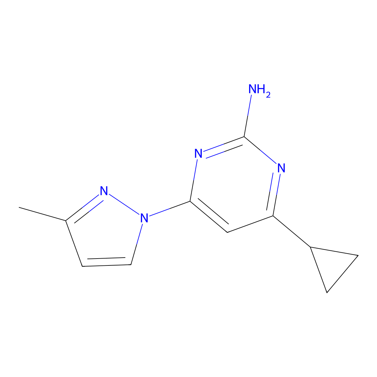 2-amino-4-(1H-3-methylpyrozol-1-yl)-6-cyclopropylpyrimidine molecular structure, CAS 1412961-72-8