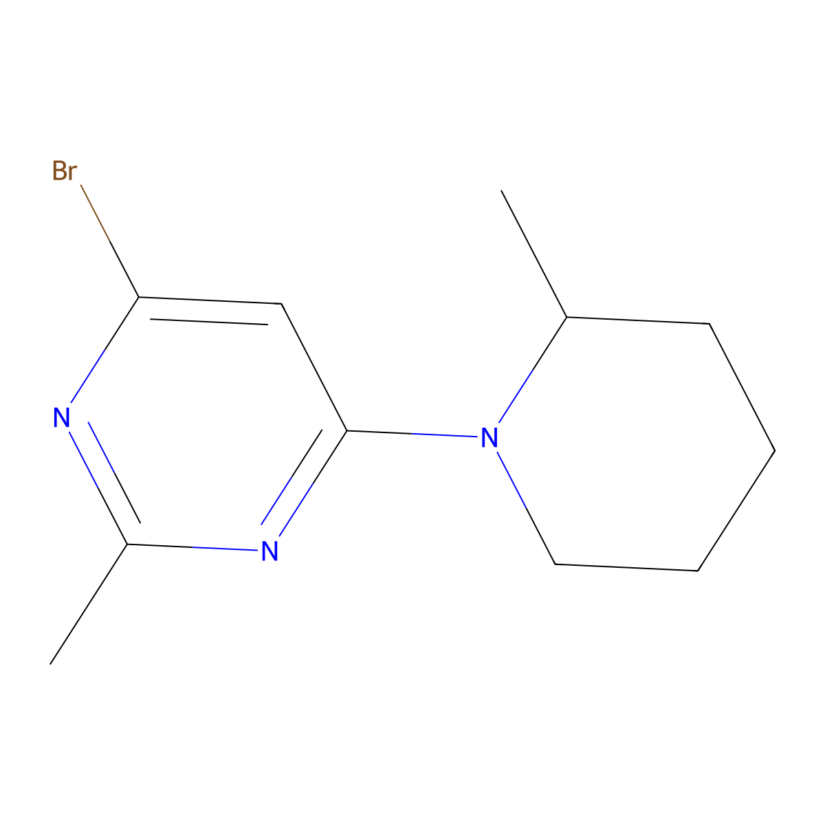 4-Bromo-2-methyl-6-(2-methylpiperidin-1-yl)pyrimidine molecular structure, CAS 1412961-84-2