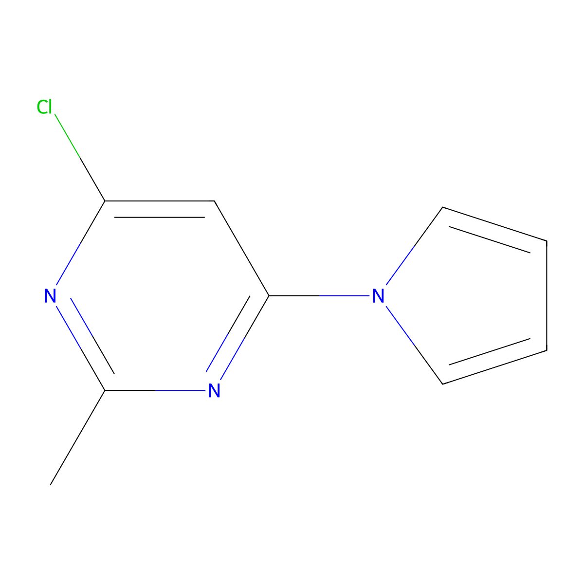 4-chloro-2-methyl-6-(1H-pyrrol-1-yl)pyrimidine molecular structure, CAS 1412961-88-6
