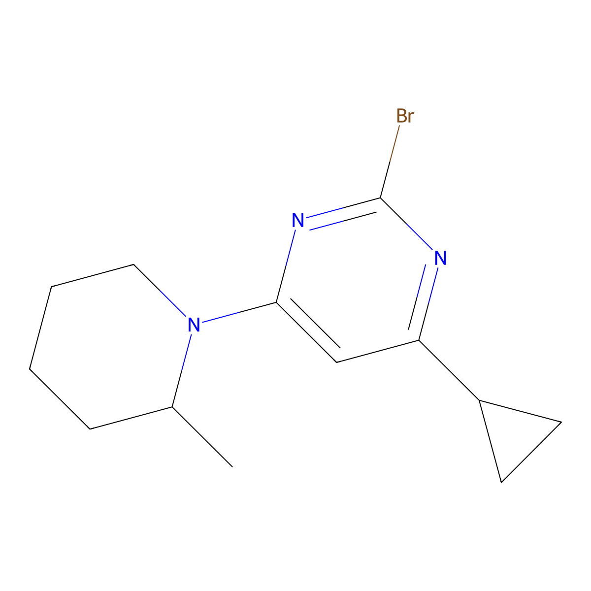 2-Bromo-4-(2-methylpiperidin-1-yl)-6-cyclopropylpyrimidine molecular structure, CAS 1412961-89-7