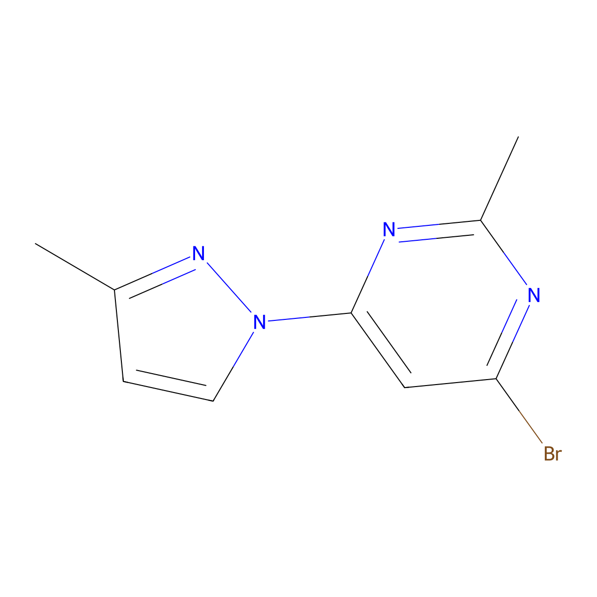 4-bromo-2-methyl-6-(1H-3-methylpyrozol-1-yl)pyrimidine molecular structure, CAS 1412961-92-2