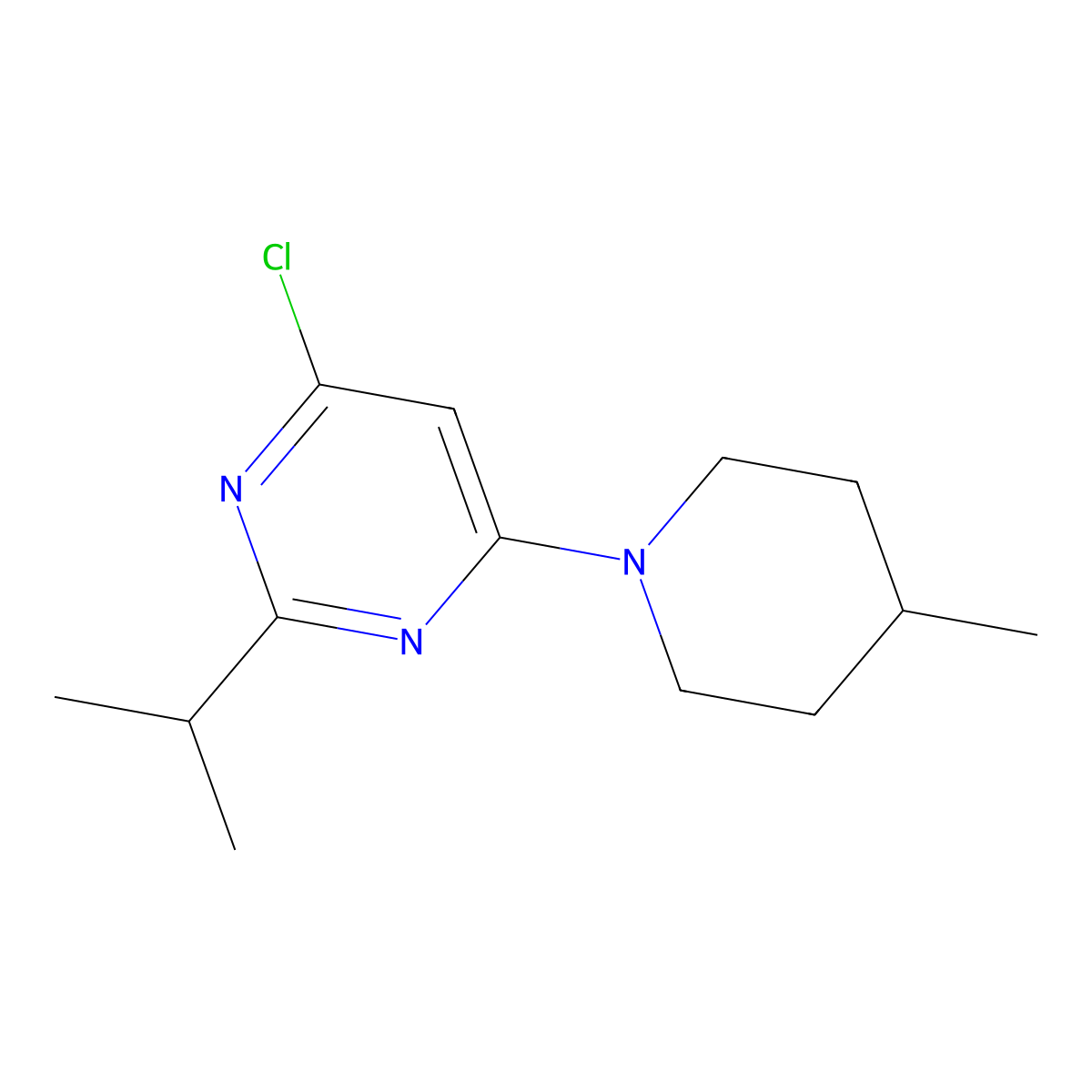 4-Chloro-2-(iso-propyl)-6-(4-methylpiperidin-1-yl)pyrimidine molecular structure, CAS 1412961-93-3