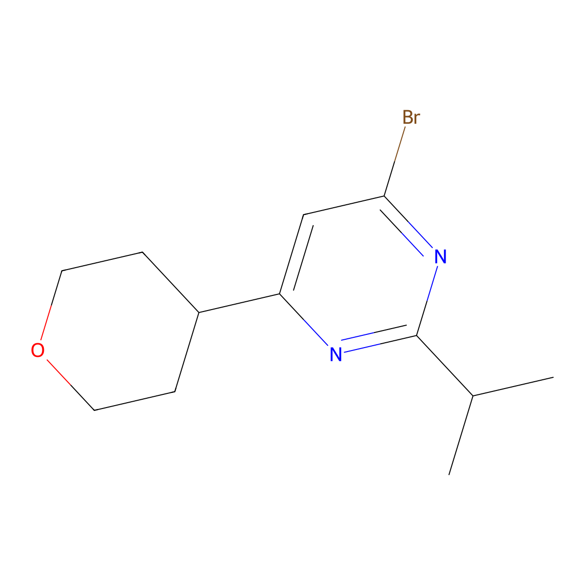 4-Bromo-2-(iso-propyl)-6-(4-tetrahydropyranyl)pyrimidine molecular structure, CAS 1412961-96-6
