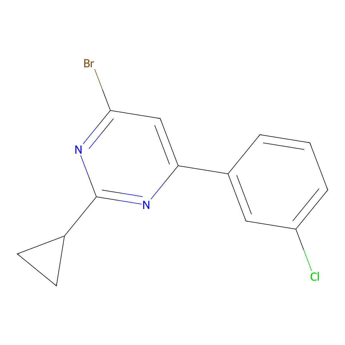 4-Bromo-2-cyclopropyl-6-(3-chlorophenyl)pyrimidine molecular structure, CAS 1412961-99-9