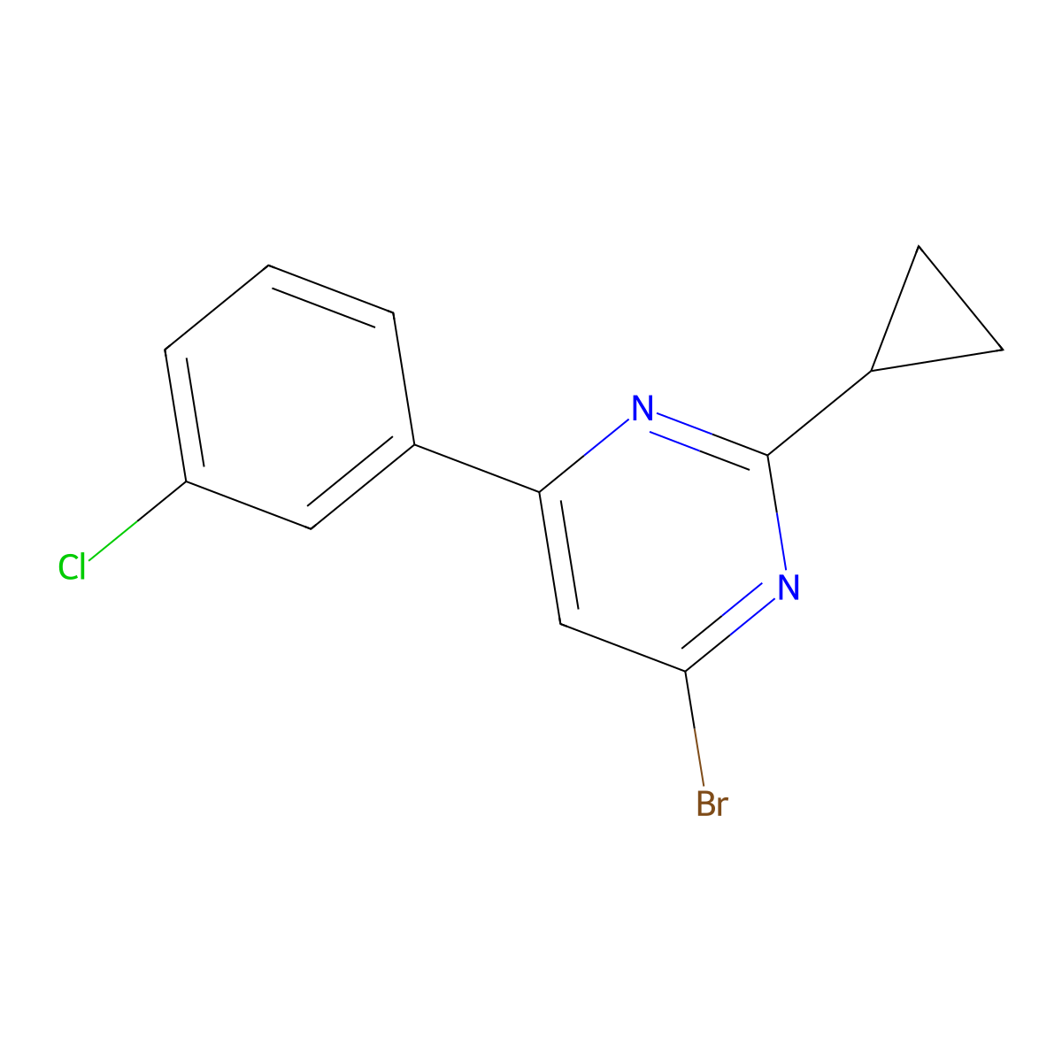 4-Bromo-2-cyclopropyl-6-(3-chlorophenyl)pyrimidine molecular structure, CAS 1412961-99-9