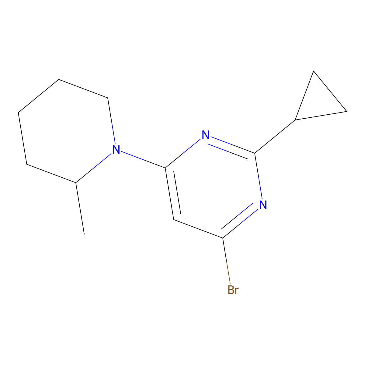 4-Bromo-2-cyclopropyl-6-(2-methylpiperidin-1-yl)pyrimidine molecular structure, CAS 1412962-00-5