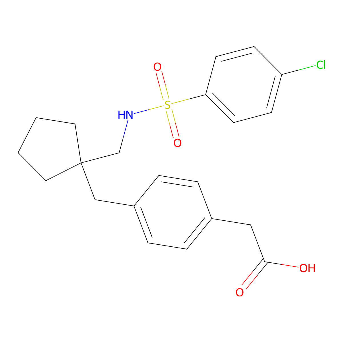 2-[4-[[1-[[(4-chlorophenyl)sulfonylamino]methyl]cyclopentyl]methyl]phenyl]acetic Acid molecular structure, CAS 141335-10-6