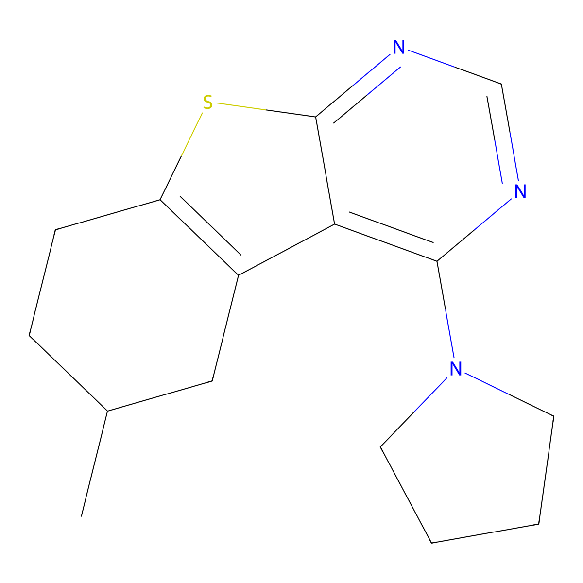 6-Methyl-4-(pyrrolidin-1-yl)-5,6,7,8-tetrahydro[1]benzothieno[2,3-d]pyrimidine molecular structure, CAS 1413487-52-1