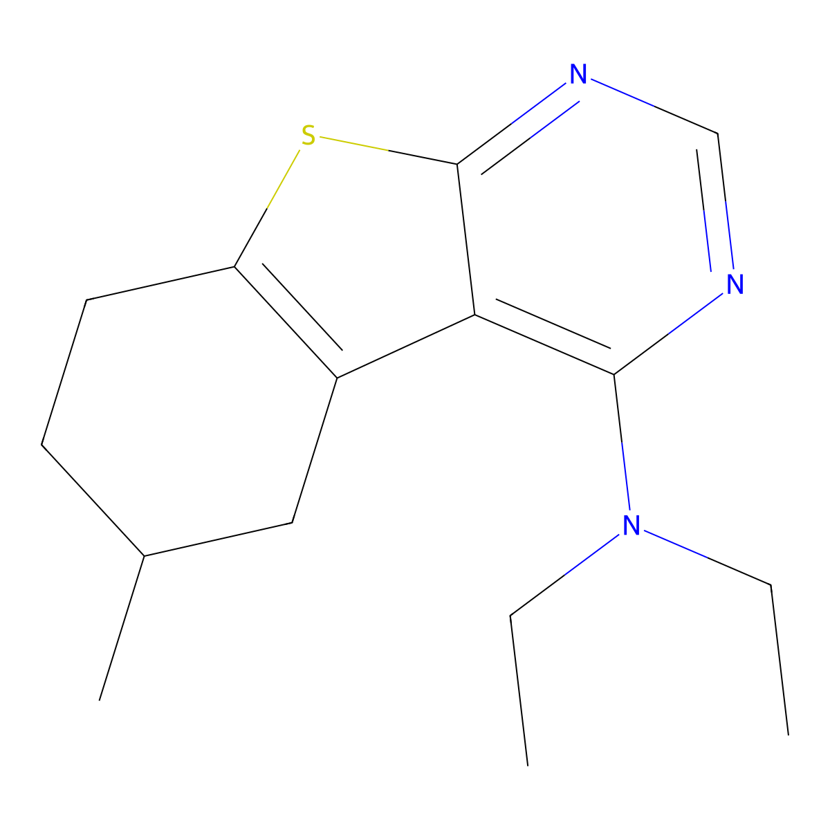 N,N-diethyl-6-methyl-5,6,7,8-tetrahydro[1]benzothieno[2,3-d]pyrimidin-4-amine molecular structure, CAS 1413489-33-4