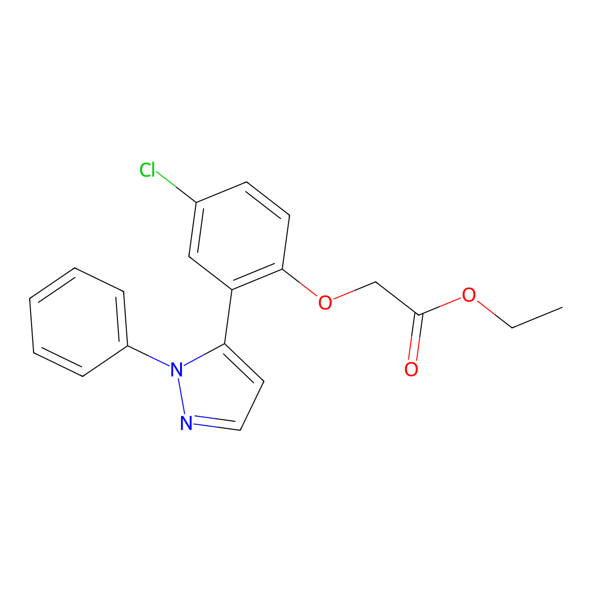 Acetic acid, [4-chloro-2-(1-phenyl-1H-pyrazol-5-yl)phenoxy]-, ethyl ester molecular structure, CAS 141355-87-5