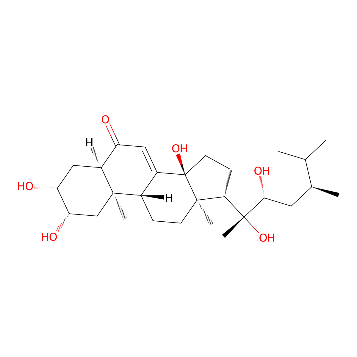 Ergost-7-en-6-one, 2,3,14,20,22-pentahydroxy-, (2beta,3beta,5beta,22R)- molecular structure, CAS 141360-88-5