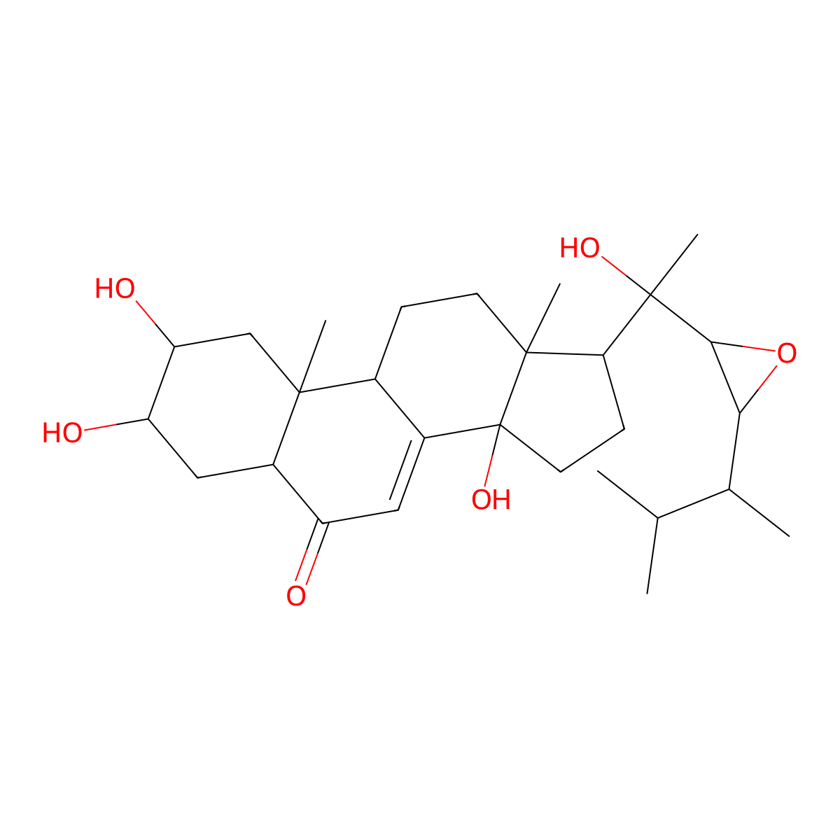 Ergost-7-en-6-one, 22,23-epoxy-2,3,14,20-tetrahydroxy-, (2beta,3beta,5beta,22R,23S)- molecular structure, CAS 141360-90-9
