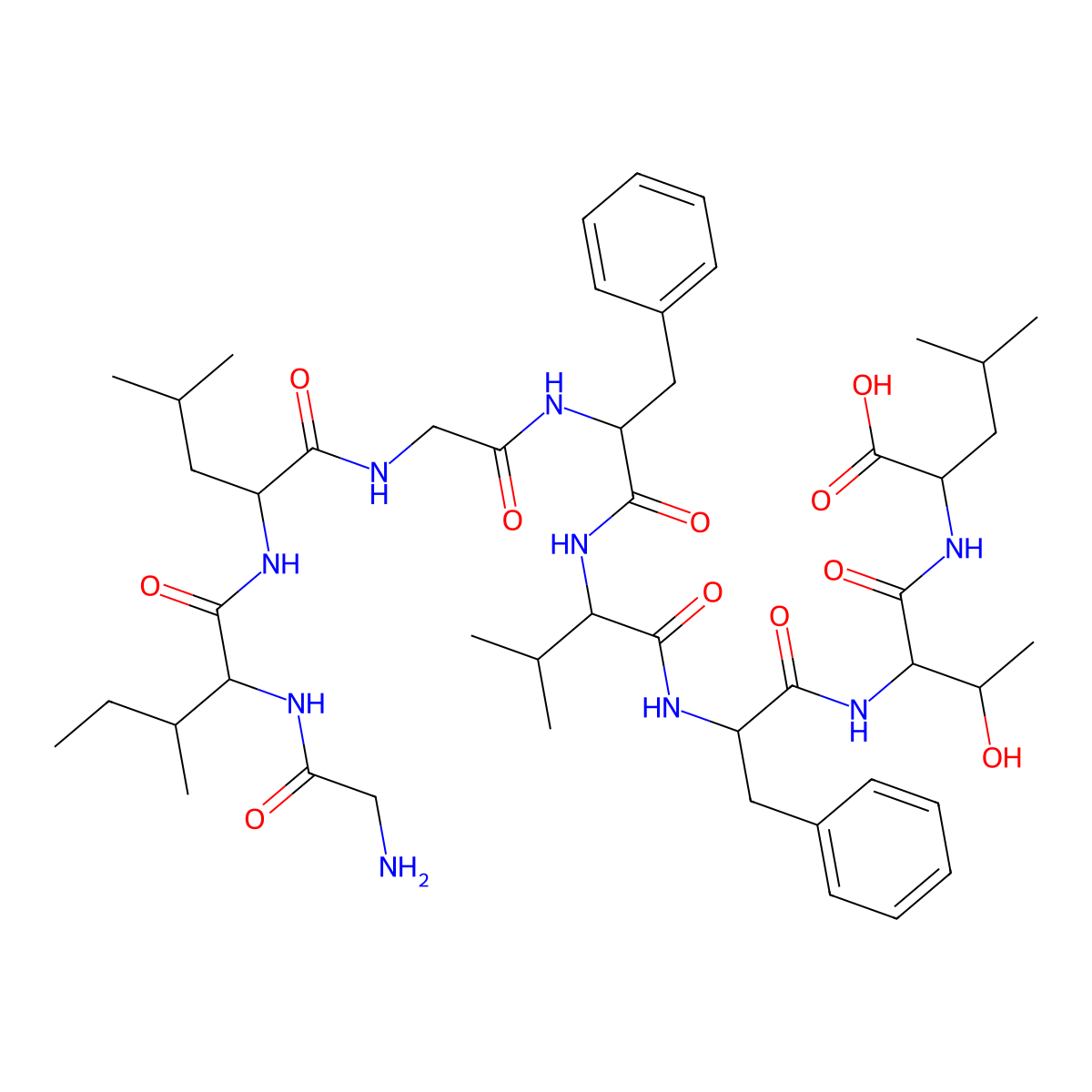 (2S)-2-[[(2S,3R)-2-[[(2S)-2-[[(2S)-2-[[(2S)-2-[[2-[[(2S)-2-[[(2S,3S)-2-[(2-aminoacetyl)amino]-3-methylpentanoyl]amino]-4-methylpentanoyl]amino]acetyl]amino]-3-phenylpropanoyl]amino]-3-methylbutanoyl]amino]-3-phenylpropanoyl]amino]-3-hydroxybutanoyl]amino]-4-methylpentanoic acid molecular structure, CAS 141368-69-6