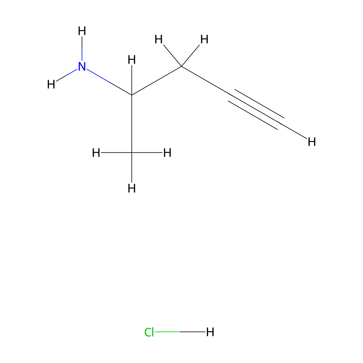 Pent-4-yn-2-amine hydrochloride molecular structure, CAS 141381-35-3
