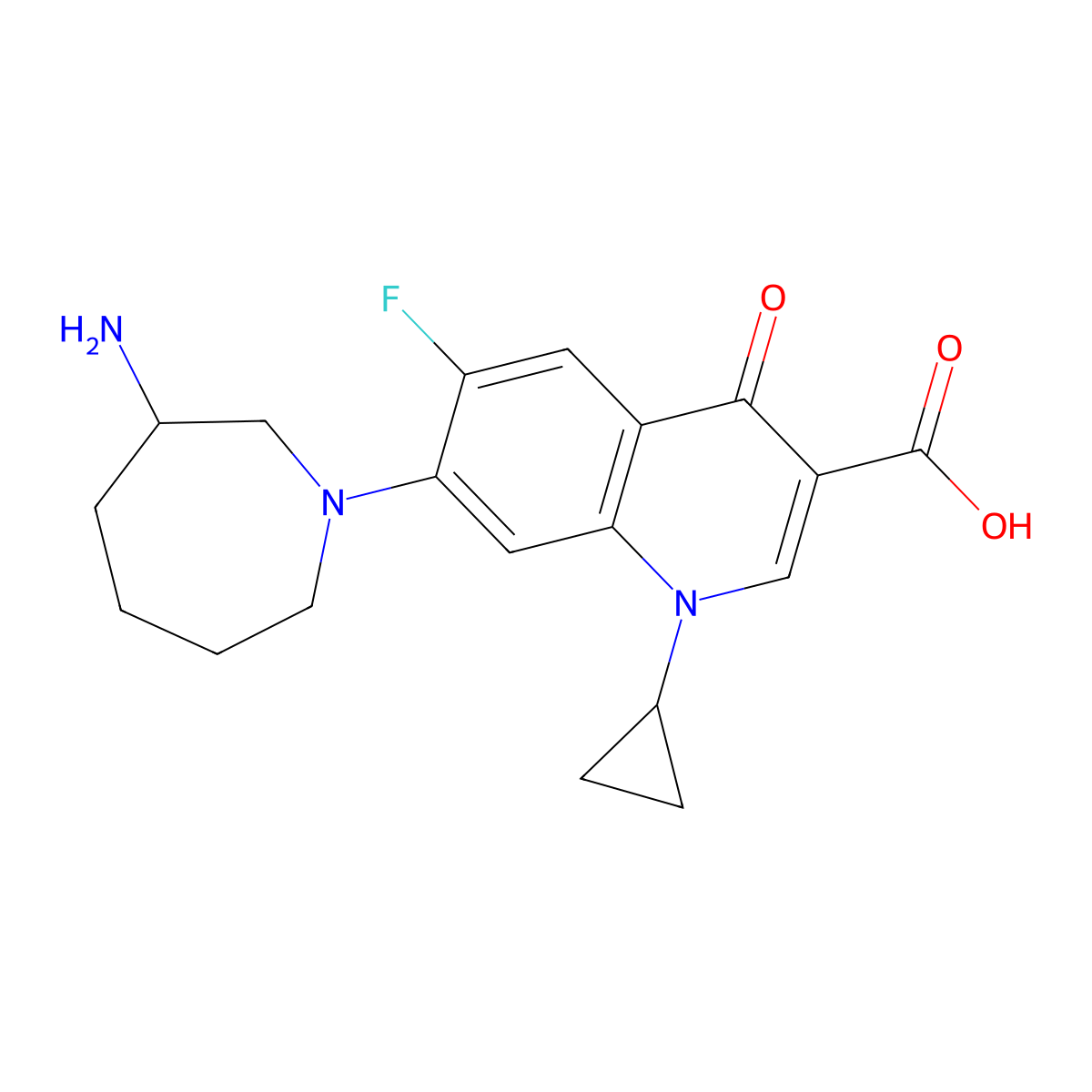 7-(3-Aminoazepan-1-yl)-1-cyclopropyl-6-fluoro-4-oxo-1,4-dihydroquinoline-3-carboxylic acid molecular structure, CAS 141388-65-0