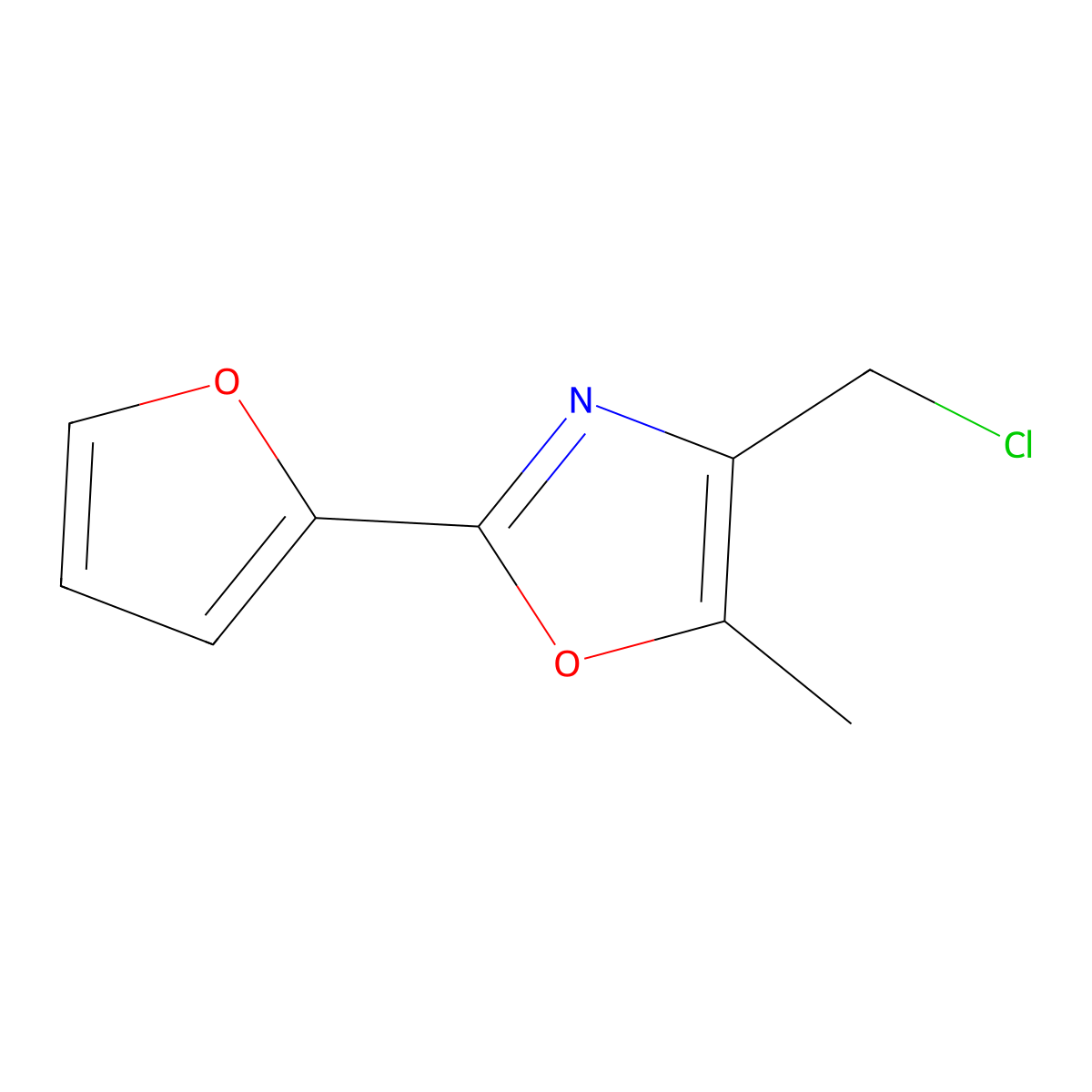 4-(Chloromethyl)-2-(furan-2-yl)-5-methyl-1,3-oxazole molecular structure, CAS 141399-54-4