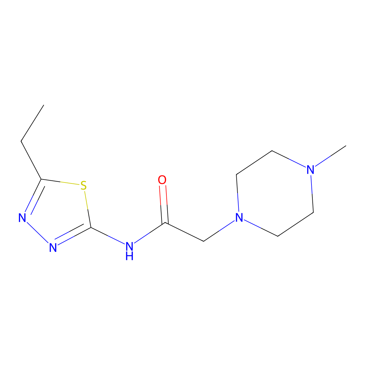 1-Piperazineacetamide, N-(5-ethyl-1,3,4-thiadiazol-2-yl)-4-methyl- molecular structure, CAS 141400-69-3