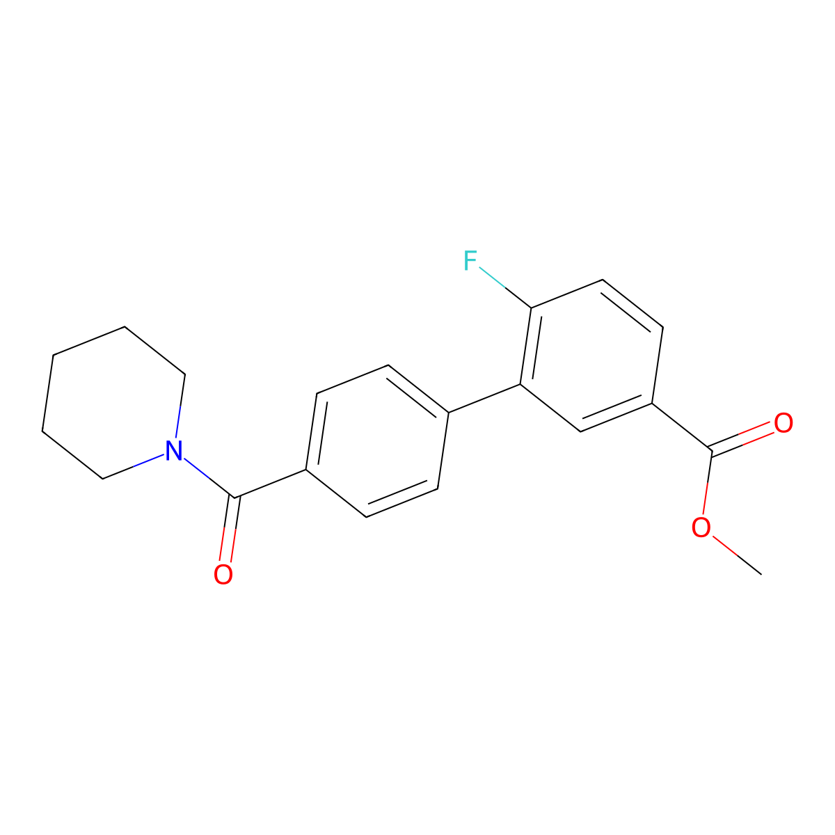 Methyl 4-fluoro-3-[4-(piperidinocarbonyl)phenyl]benzoate molecular structure, CAS 1414029-14-3