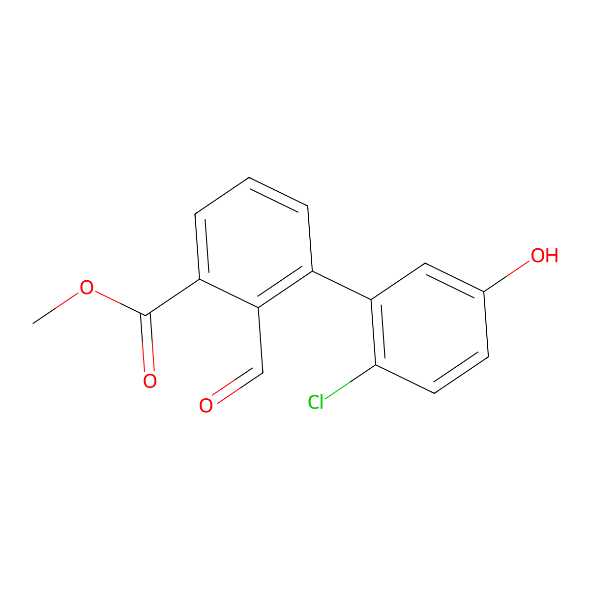 Methyl 3-(2-chloro-5-hydroxyphenyl)-2-formylbenzoate molecular structure, CAS 1414029-17-6