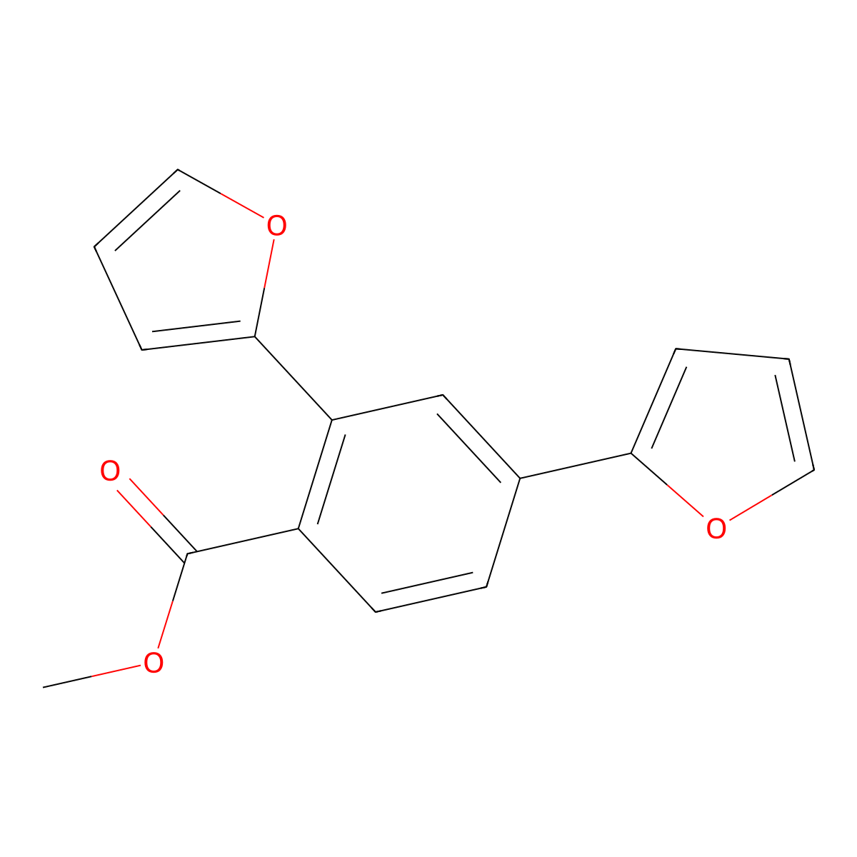 Methyl 2,4-bis(furan-2-YL)benzoate molecular structure, CAS 1414029-43-8