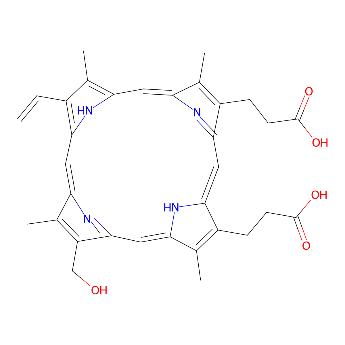 Deuteroporphyrin IX 2-vinyl, 4-hydroxymethyl molecular structure, CAS 141407-08-1