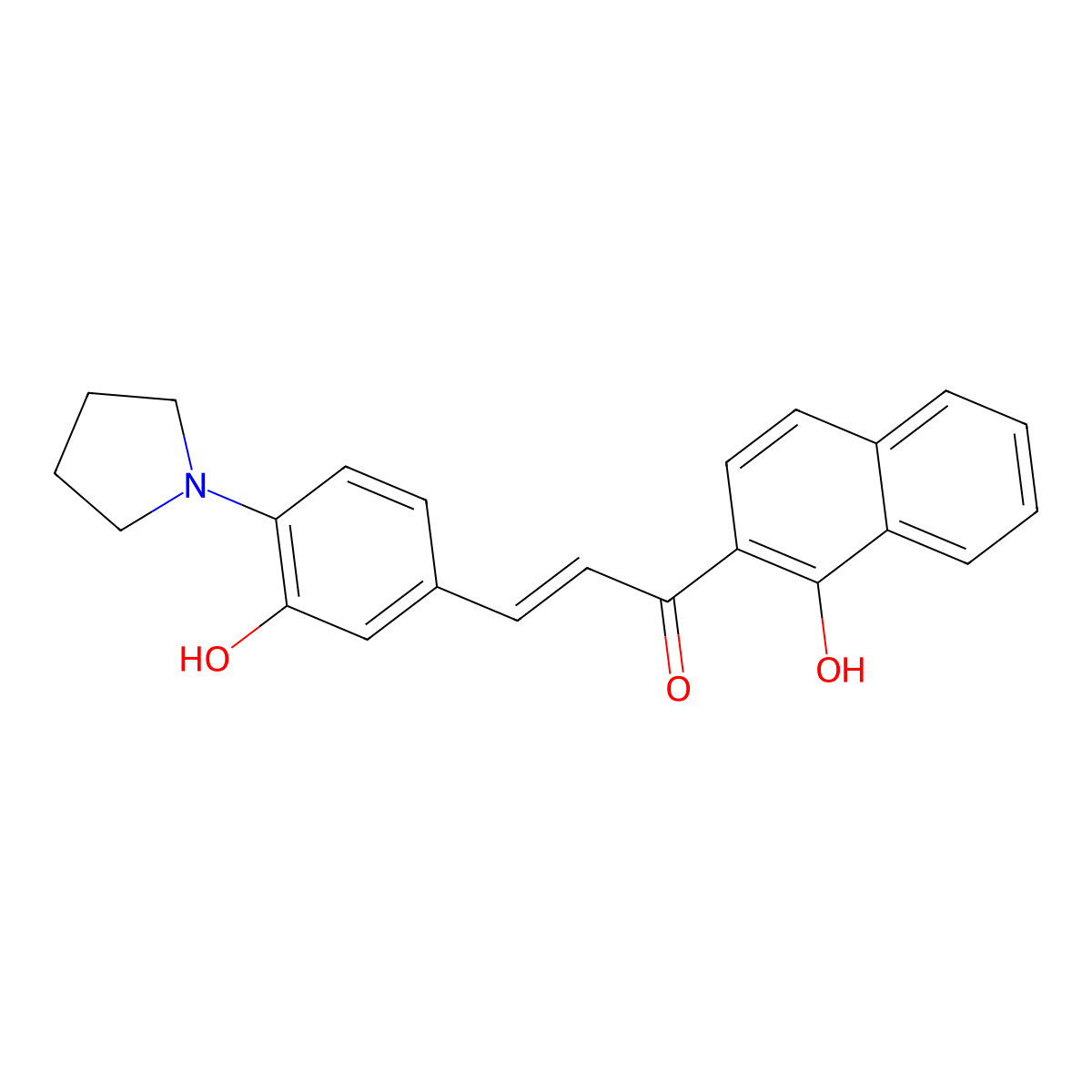 (2E)-3-[3-Hydroxy-4-(pyrrolidin-1-yl)phenyl]-1-(1-hydroxynaphthalen-2-yl)prop-2-en-1-one molecular structure, CAS 1414079-57-4